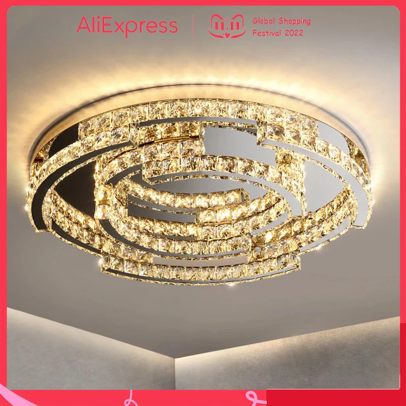 Luxury K9 Crystal Led Dimmable Ceiling Lamp Round Ceiling Lights For Luxury Kitchen Dining Living Room Bedroom Home Deco Fixture
