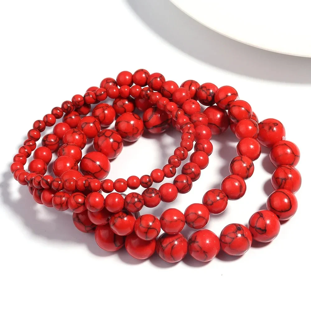 Bracelets en pierre naturelle rouge pour hommes et femmes, 4/6/8/10mm, corde élastique, Yoga, méditation, Paryer, Reiki, bijoux