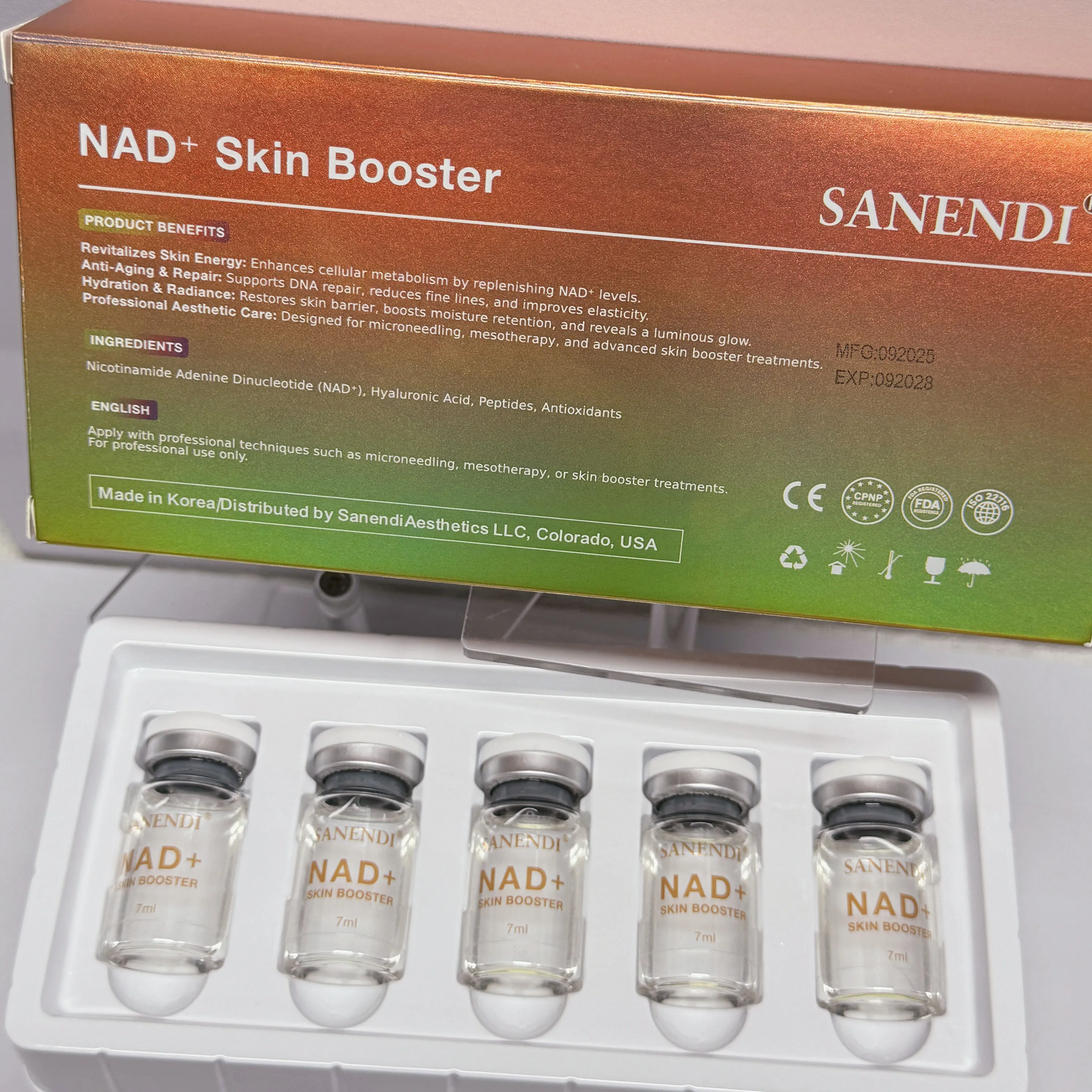 Sanendi NAD + Korea منتج العناية بالبشرة جوهر معقد للملمس الخفيف ومجموعة جوهر الرعاية اليومية ذات الملمس الشفاف قوارير 7 مل × 5