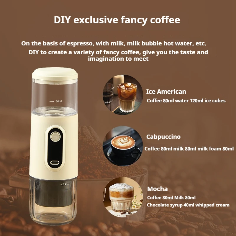 Cápsula italiana máquina de café doméstico pequeno portátil ao ar livre carro extração elétrica sem fio máquina café expresso em pó