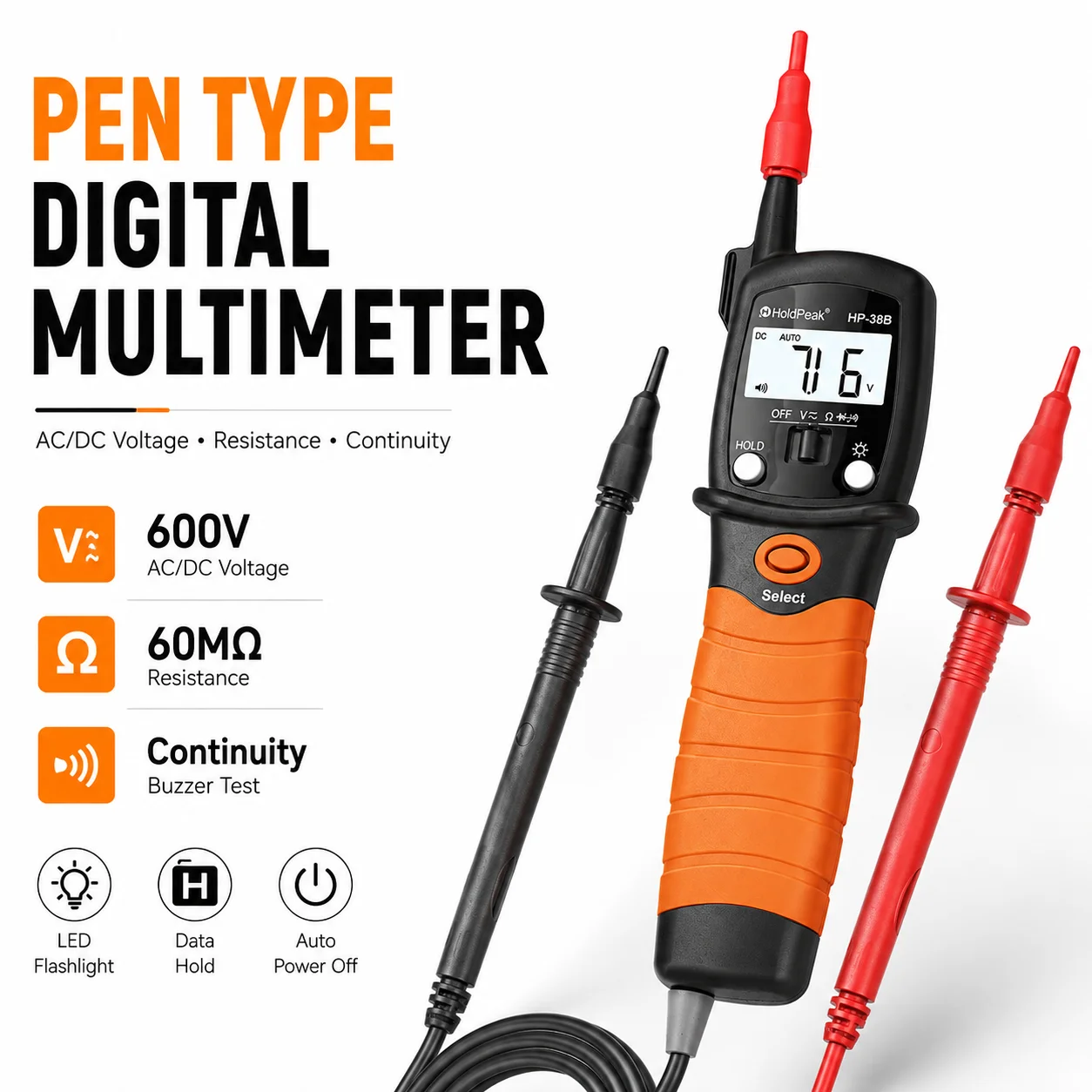 Voltage and Continuity Tester, Pen Type Digital Multimeter Electrical Tester for AC/DC 600V, 1999 Count Voltmeter Auto Range 20M