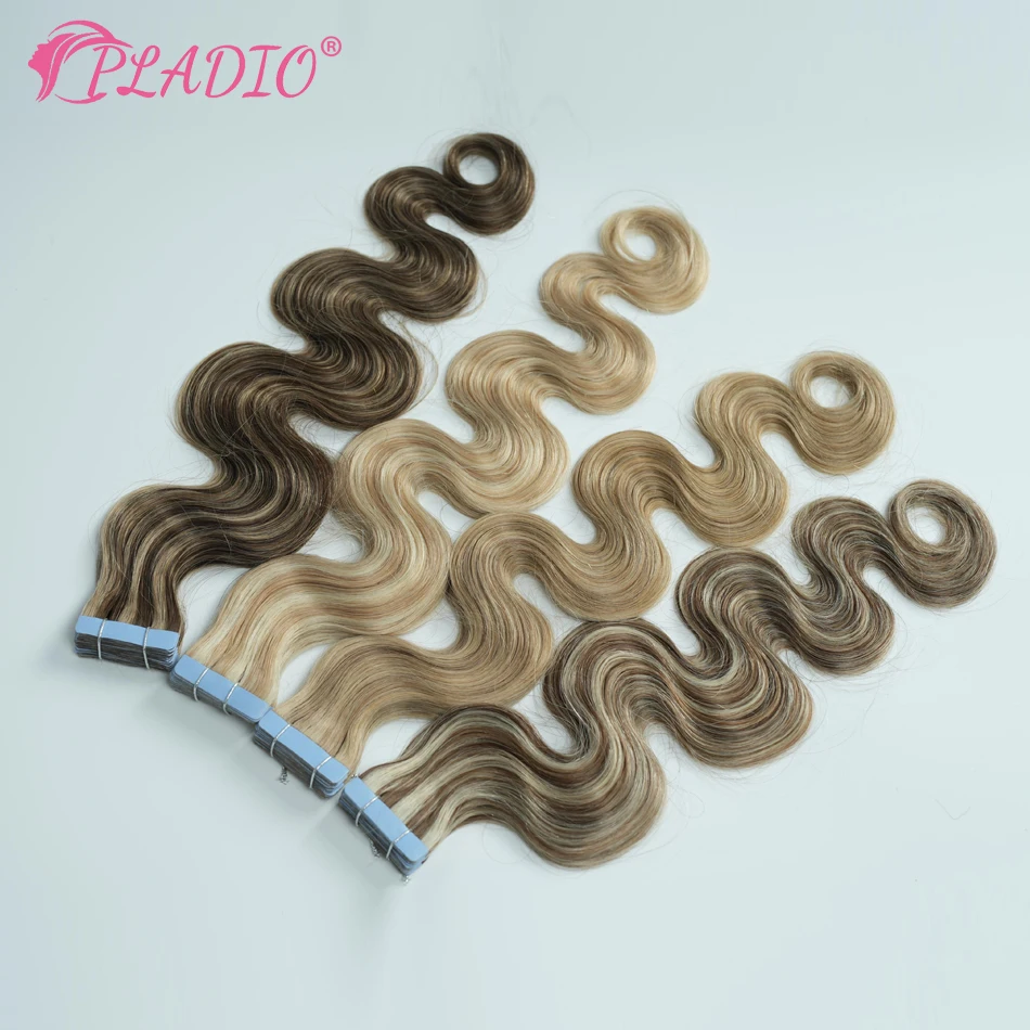 20 Pcs Tape in Hair Extensions Human Hair Seamless Body Wave European Remy Hair Extensions for Women 12-26 Inch Natural Color