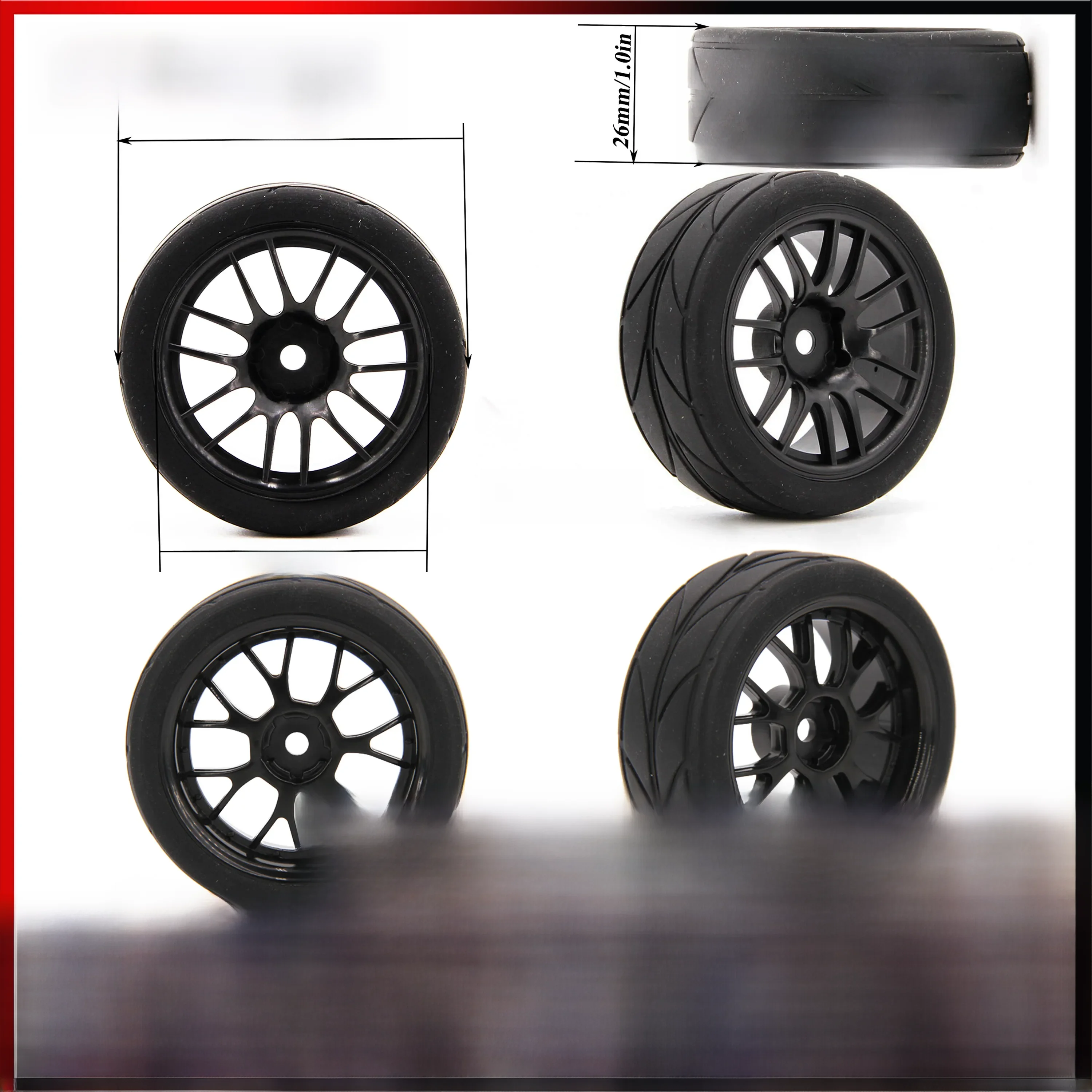 4 SZTUK 65mm 1/10 Gumowa opona na drodze 1.9-calowa felga do Redcat HPI Tamiya Wltoys RC Touring Car HSP 144001   94123 94122 CS — zdjęcie 2