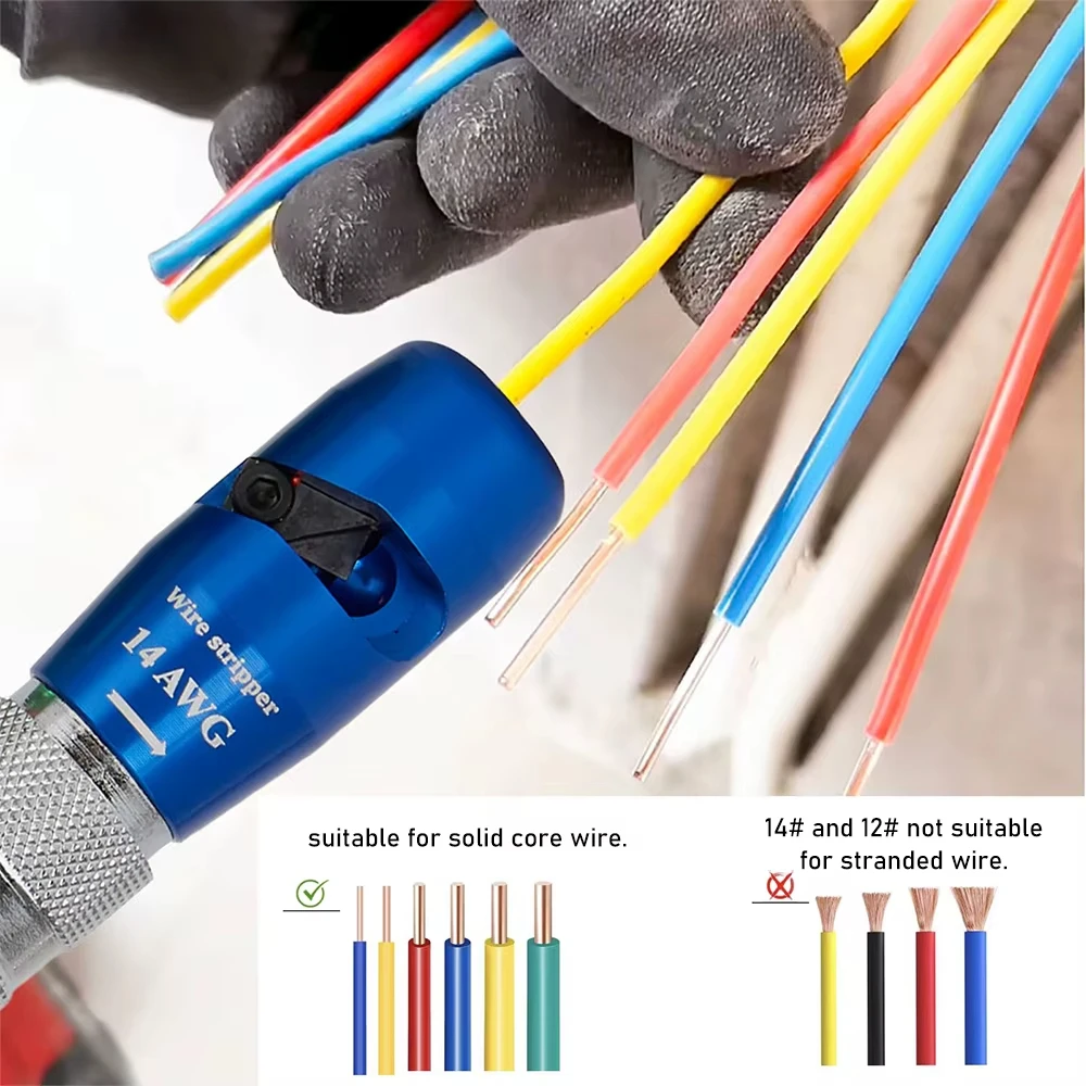 Electricians Drill Wire Stripper Set for Drill Cable Stripper with Wire Connectors Nuts Twister blade for AWG 14-12-10-8-6 Wires