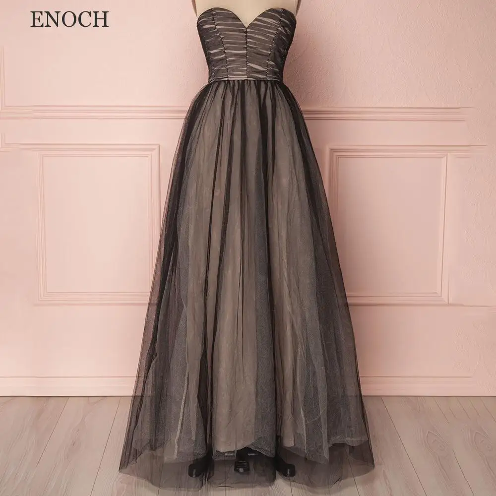 ENOCH Chic Sweetheart Strapless Prom Dresses 2022 Simple Backless Zipper A-Line Party Dresses Tulle New Custom Made Sweep Train