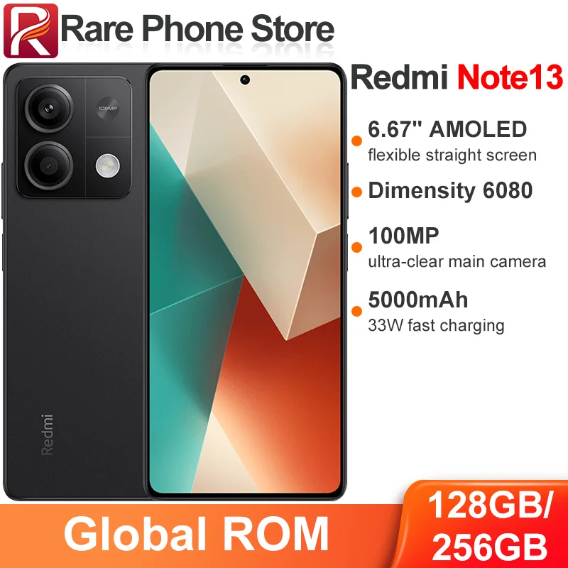 Global ROM Xiaomi Redmi Note 13 128GB/256GB MTK Dimensity 6080 6.67” AMOLED Screen 100MP+16MP Camera 5000mAh Battery 5G