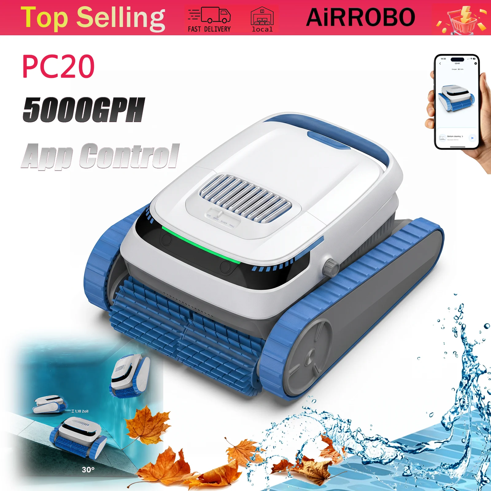 AiRROBO PC20 Cordless Robotic Pool Cleaner Smart App Control 2H Runtime, Strong Suction Wall Climbing Self-Parking IP68 Waterpro