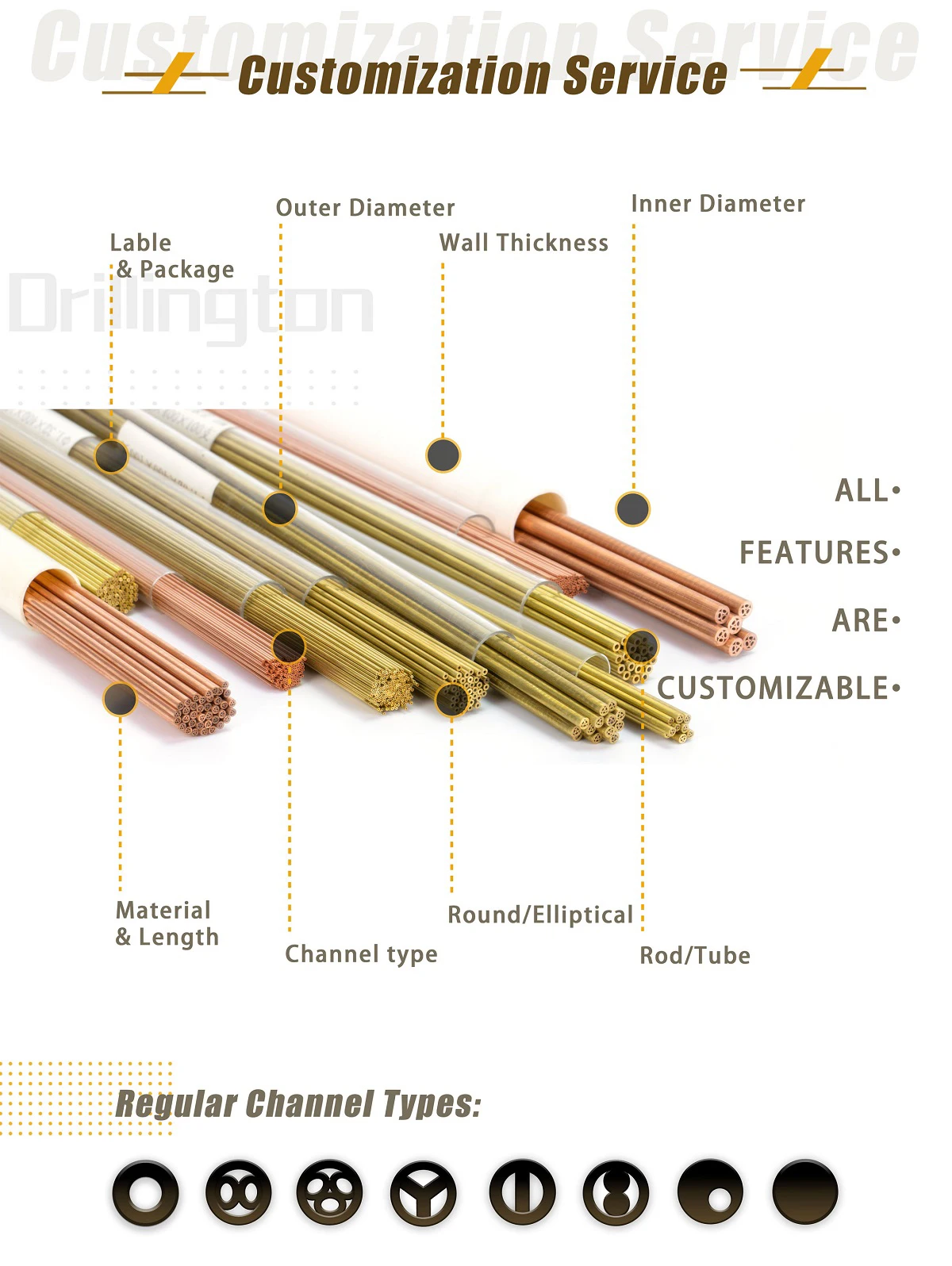 Drillington Brass Copper EDM Tube EDM Electrode Tubes 0.3mm 300mm 400mm Small Micro Hole Drilling Popper Electrodes Rods