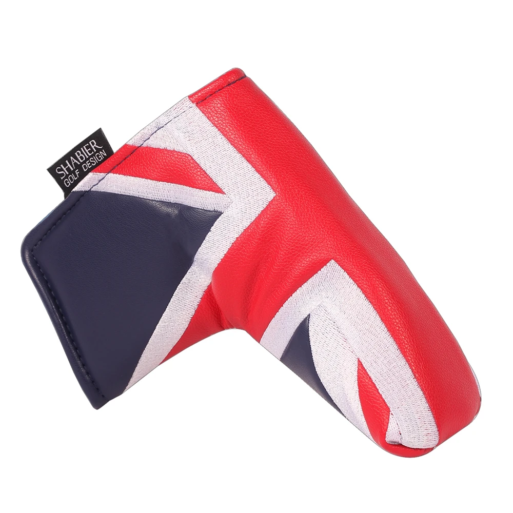 UK Flag Embroidered Synthetic  PU Leather Golf Club Headcover Magnetic Blade Putter Cover