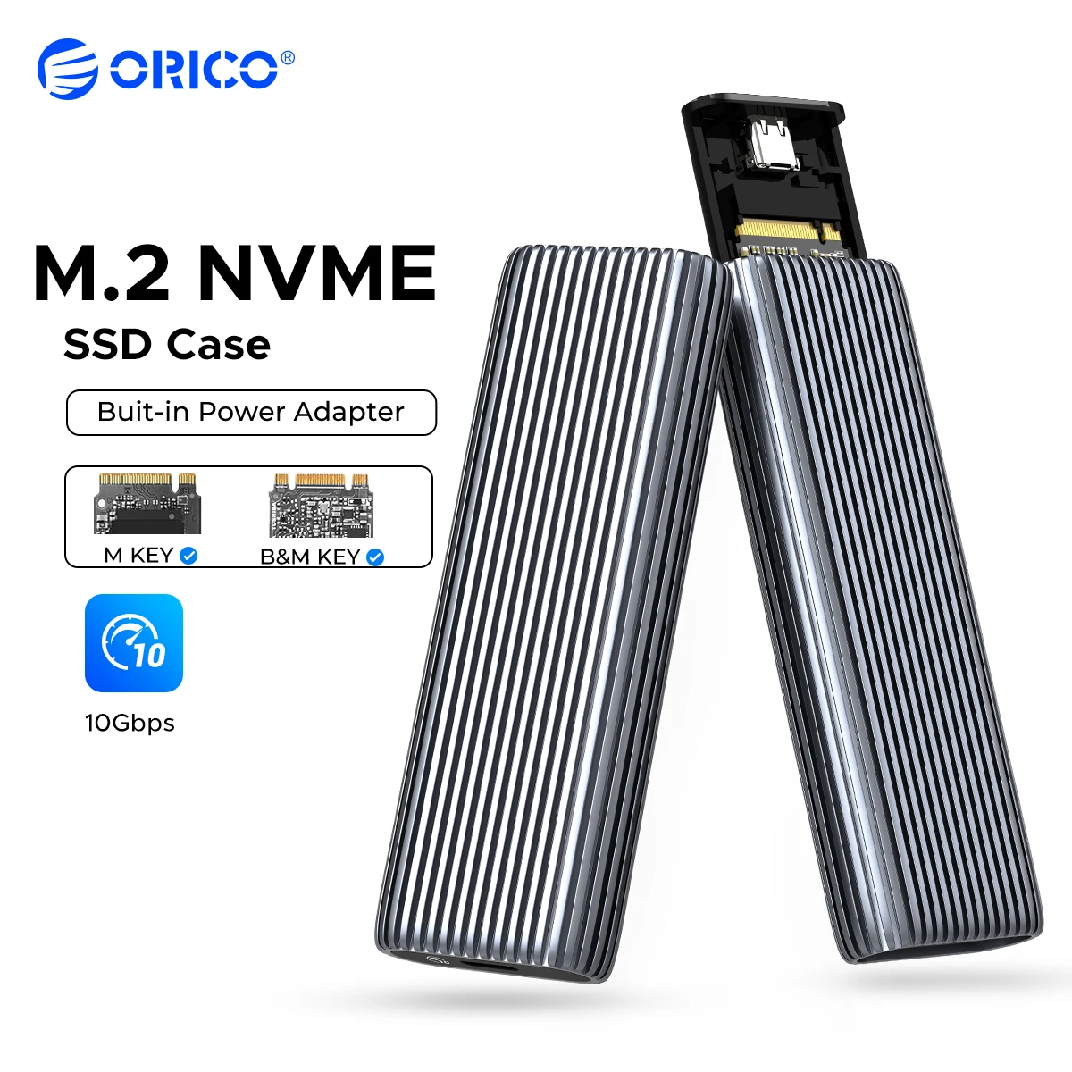 

ORICO Tool Free Aluminum M2 NVMe SSD Enclosure 10Gbps PCIe Type C M.2 SSD Case NVMe M Key Solid State Drive Case Support UASP