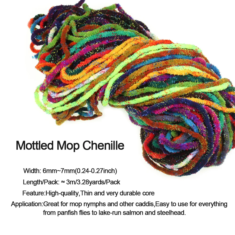 ICERIO 3M/Pack Mottled Chenille Fly Tying Material for Mop Nymph Caddis Streamers Fish Trout  Slamon Steelhead Fly Fishing flies