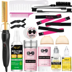 Goiple Electric Hot Comb Hair Straightenerm Curling Iron for Natural Black Hair Wigs Pressing Combs with Wig Glue Hair Wax Stick