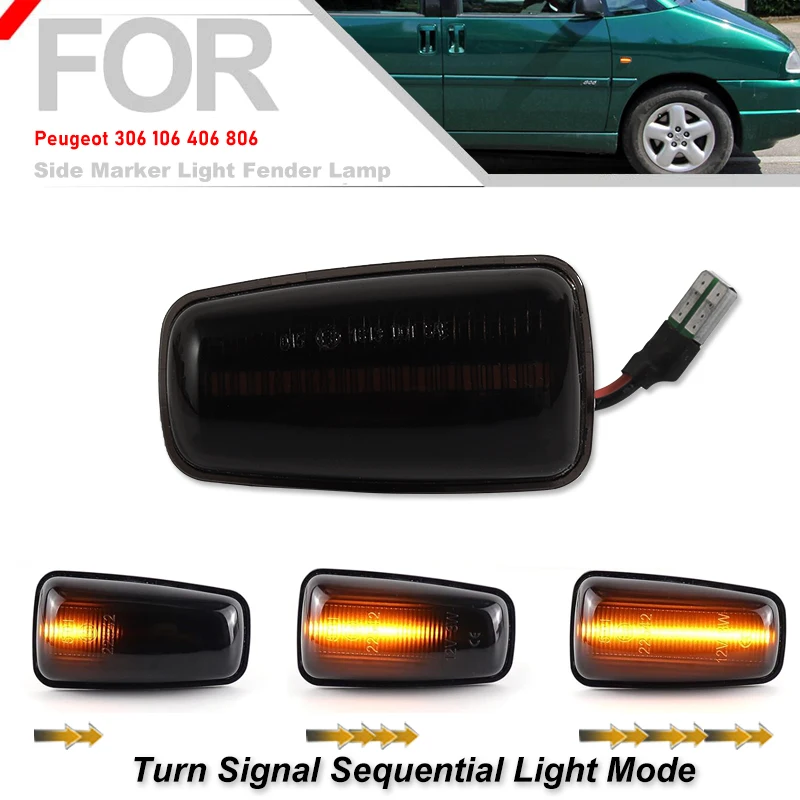 2Pcs Dynamic Side Marker Light Turn Signal Lamp LED Flashing For Peugeot 306 106 406 806 For Citroen XM ZX Break Xsara Xantia