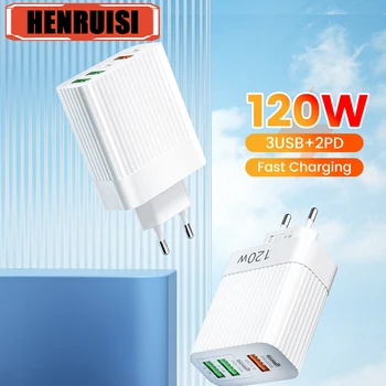 5 port 120W USB şarj tipi C hızlı şarj cep telefonu şarj adaptörü iPhone 15 14 Pro Max Xiaomi Ultra Samsung Huawei