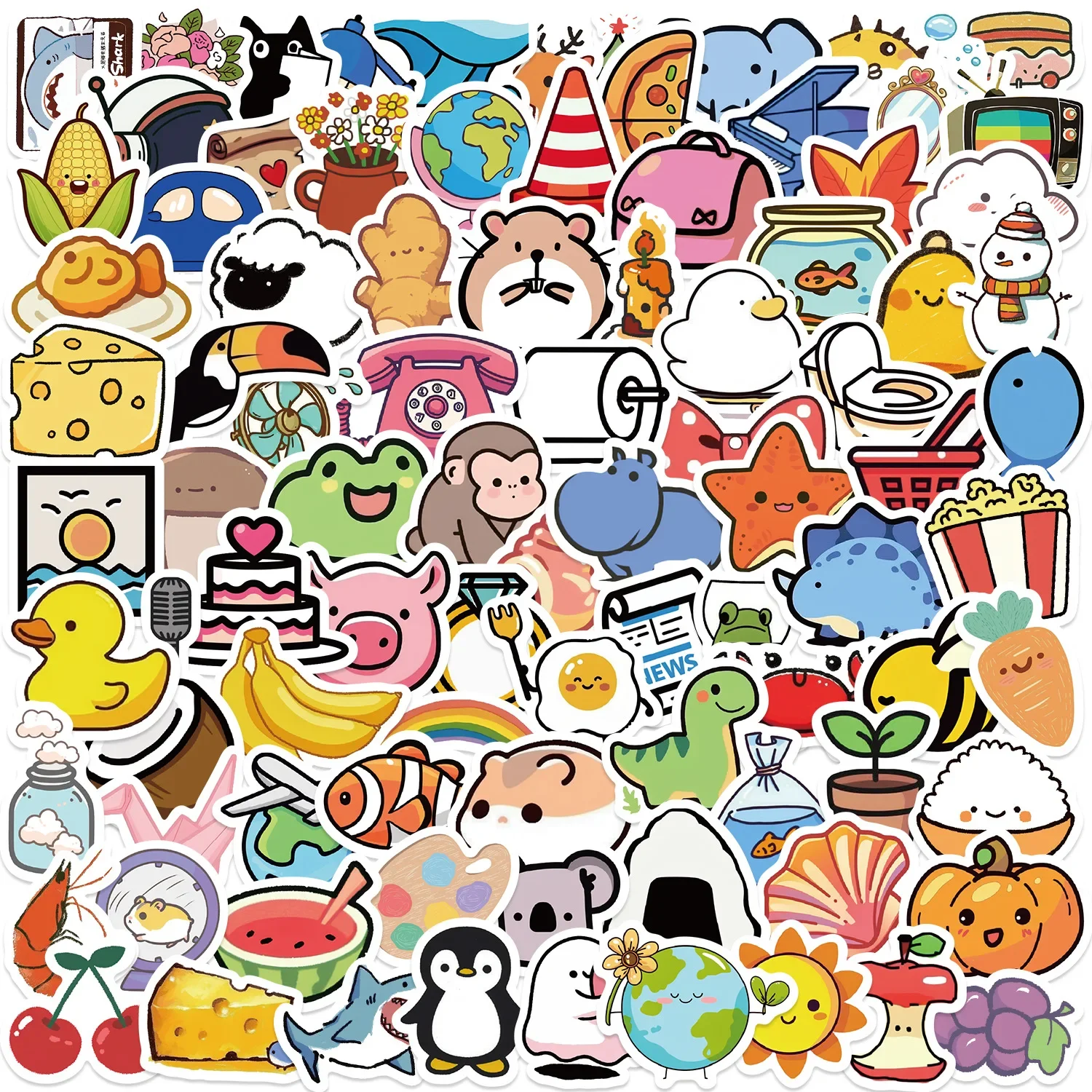 100 pièces mignon Mini animaux aliments dessin animé Graffiti autocollants téléphone guitare ordinateur portable valise tasse autocollant étanche enfants jouet
