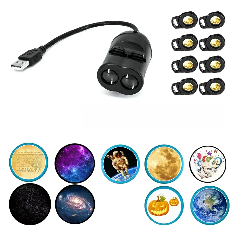 Double lentille USB galaxie lampe projecteur Led plus récent Globe étoile lune veilleuse pour la décoration de la maison décor de chambre éclairage mural cadeau