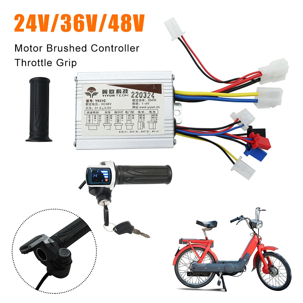 Electric Bike Motor Brushed Controller and Throttle Twist Grips 250W/350W/500W/1000W Scooter Speed Controller Scooter Accessorie