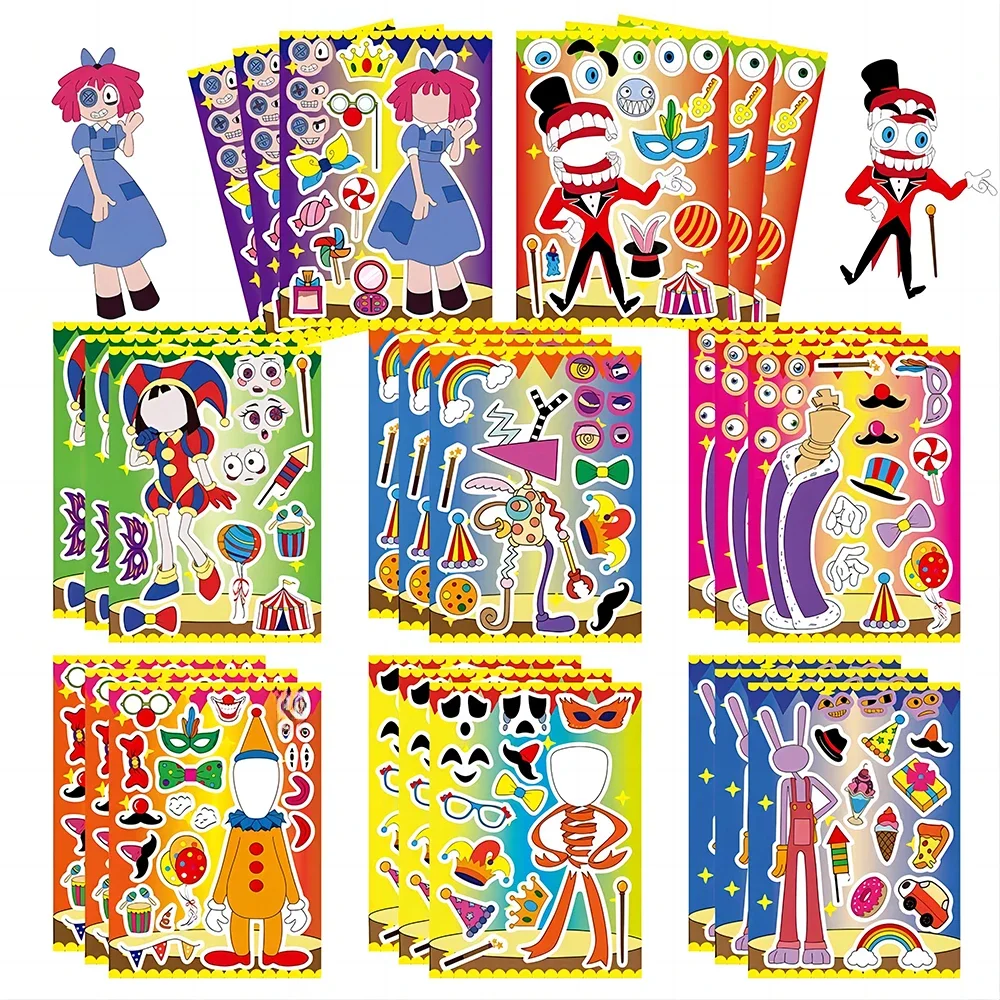 8/16 feuilles enfants bricolage cirque Clown Puzzle autocollants faire un visage dessin animé assembler Puzzle drôle enfants bricolage jouets décoration de fête
