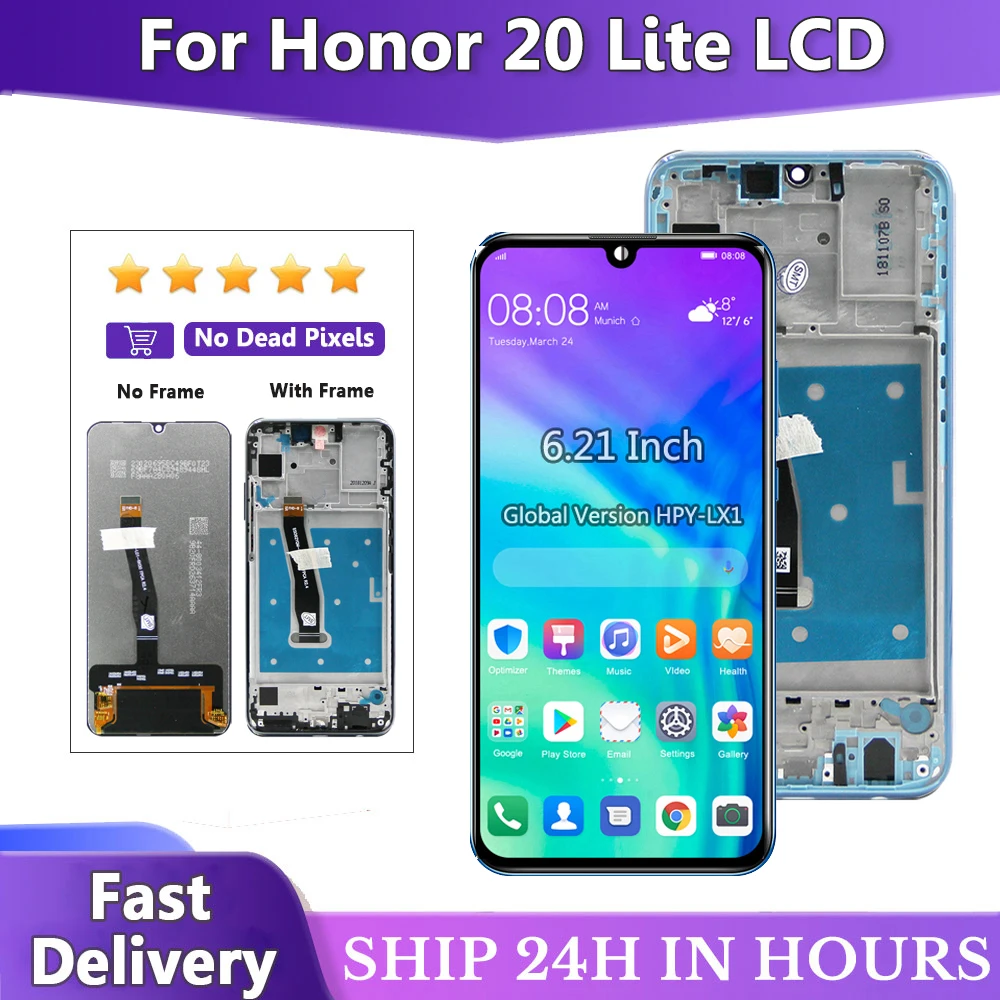 6.21\'\' Display for Honor 20 Lite HRY-LX1T LCD+Touch Screen Digitizer Assembly Replacement for Honor 20 Lite LCD Screen