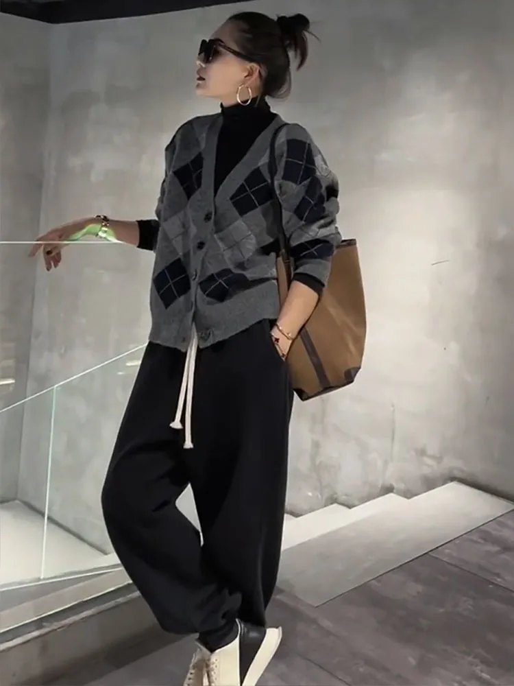 Vintage Plaid Sweater Cardigans Women Clothes 2024 Fall Winter Single Breasted Long Sleeve Korean Fashion Tops Pull Femme C-064