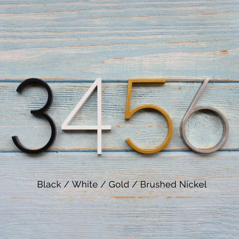 Anti Rust Satin Brass Gold House Address Numbers Floating Metal House Numbers Gold Modern Door Home Outdoor Metal Address Sign