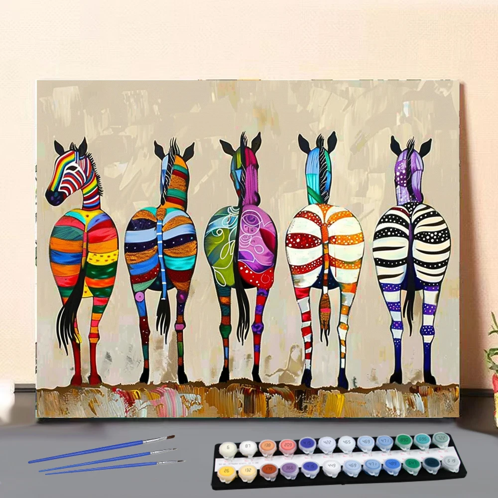 Pintura Digital por Números, Desenhos Animados Coloridos Zebra Arte Cultura, Handmade Adulto Crianças Presente, Decoração Da Parede