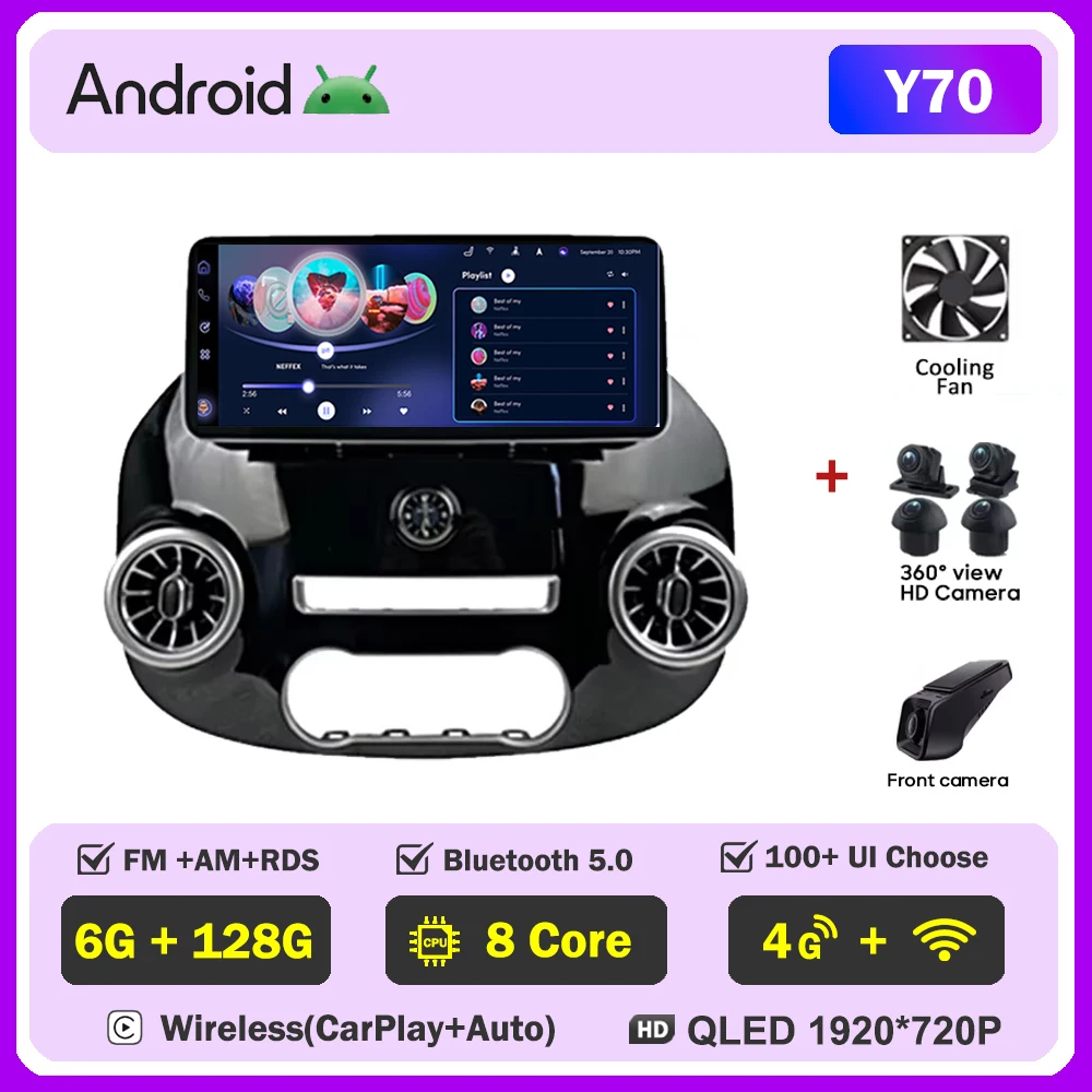 Android 12.3 Inch Voor Mercedes Vito W447 2014-2022 Autoradio Multimedia Video Player GPS Radio 5G CarPlay navigatie WIFI GPS BT