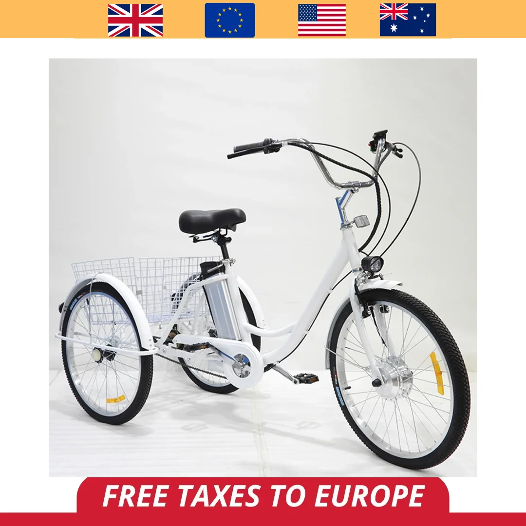 

24 inch electric power lithium battery pedal tricycle for the elderly 36V250W three-wheeled bicycle