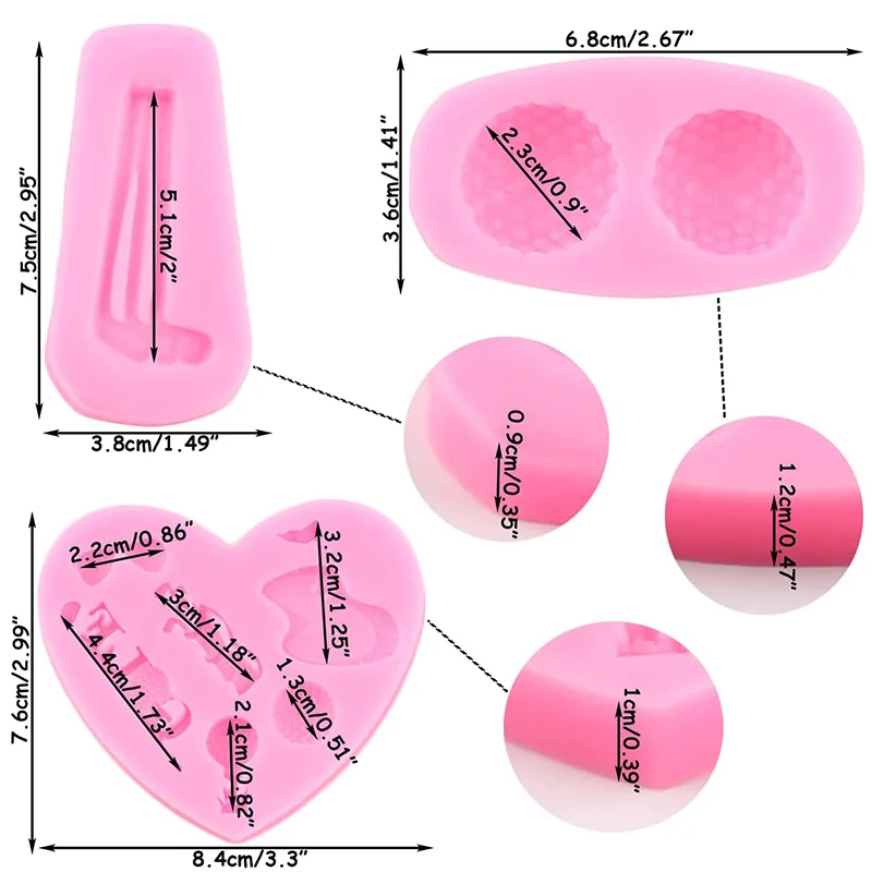 Golf Clubs Ball Silicone Molds Golf Sport Fondant Molds DIY Cake Decorating Tools Cupcake Candy Resin Clay Chocolate Moulds