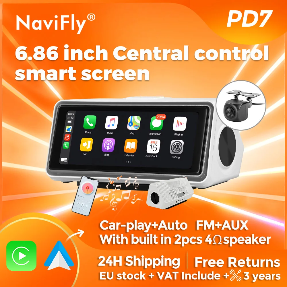 Navifly 6.86'' Touch Screen Intelligent Center Car Multimedia Radio Rearview Mirror Chained Threadless Carpet Android Car BT FM