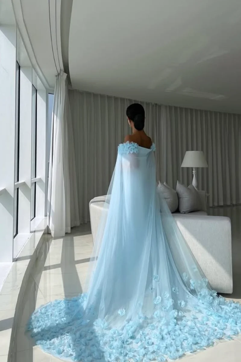 Annie lussuosi fiori fatti a mano in tulle abiti da ballo abiti da sera blu cielo sirena eleganti occasioni speciali da donna