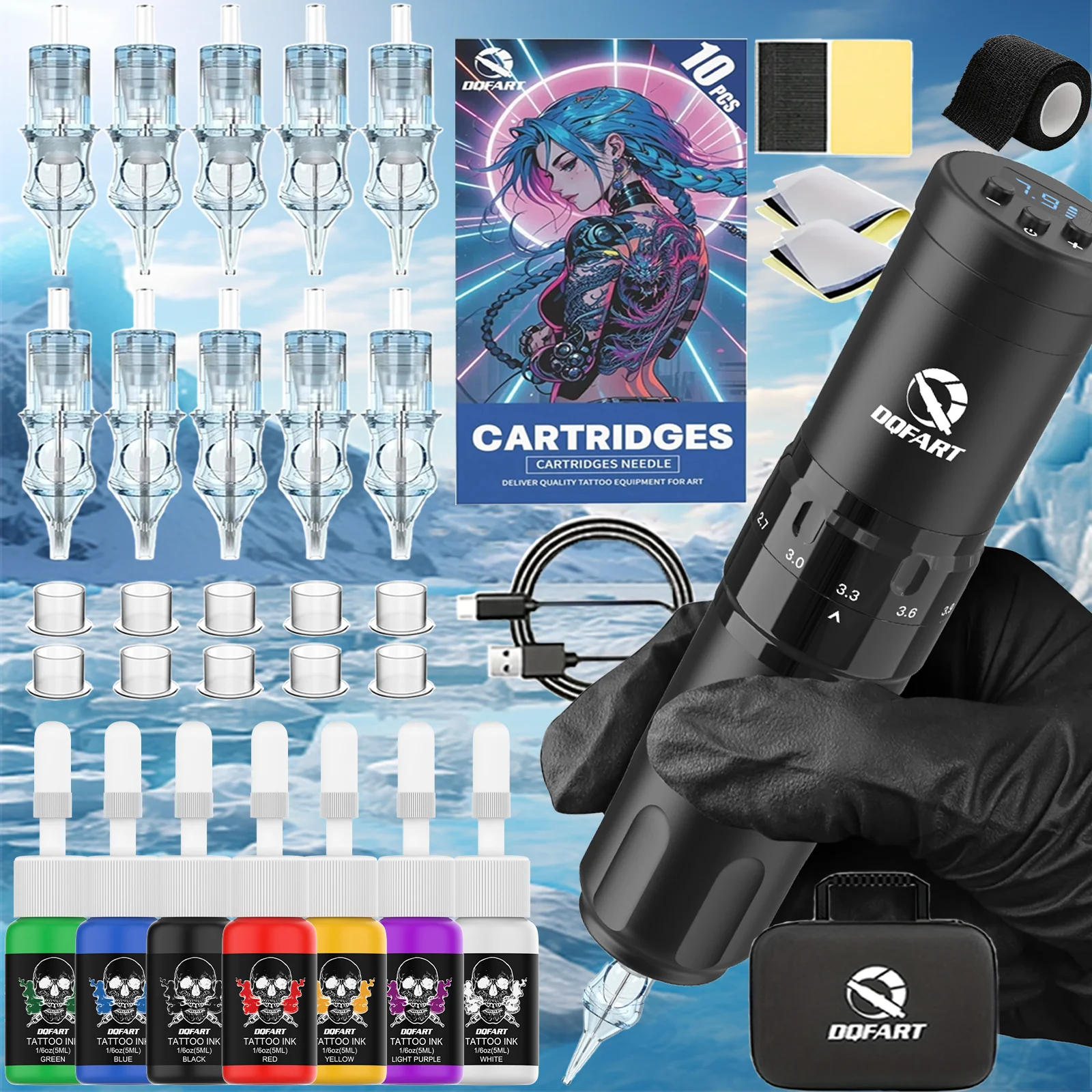 

DQFART Беспроводная ручка для татуировки со светодиодным экраном Портативная тату-машинка Набор татуировок для боди-художника Товары для татуировок Аксессуары для татуировок