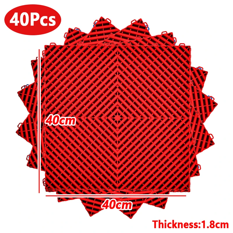40 Stuks Zwart Rood Garage Vloer Set 40*40*1.8 Cm Grijpende Garage Vloerplaten Wasstraat kamer Polypropyleen Splicing Grille Tegel