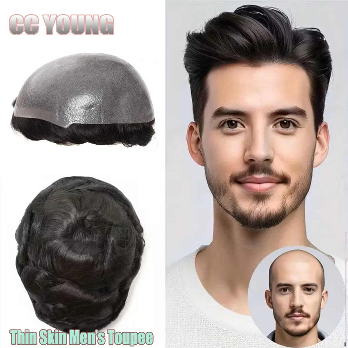 

Thin Skin Men's Toupee Human Hair Full PU Toupee For Men Durable Hair Replacement System Hair Prosthetic for Men Sovle Hair Loss