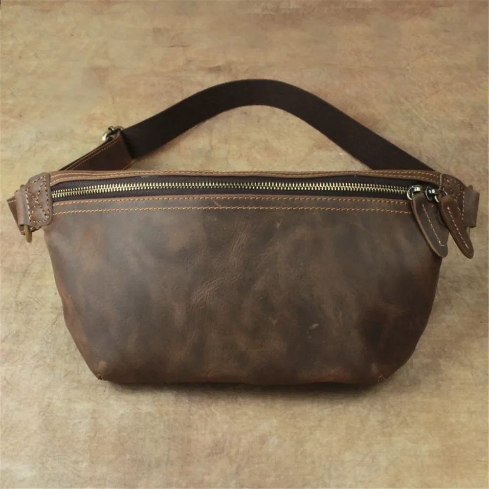 Fanny Pack Men Chest Bag Genuine Leather Phone Belt Bag Pouch Travel Bum Hip Purse Case Chest Bagpack Male Messenger bauchtasche — zdjęcie 2