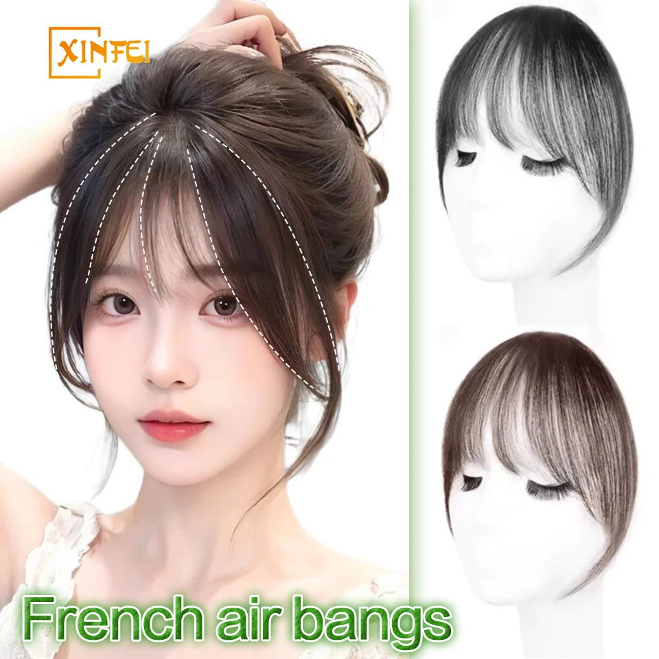 Real Hair Wig Middle Part Topper Hairpiece with Bangs Clip-In Bangs Extension Natural Invisible Clourse Hairpiece for Women