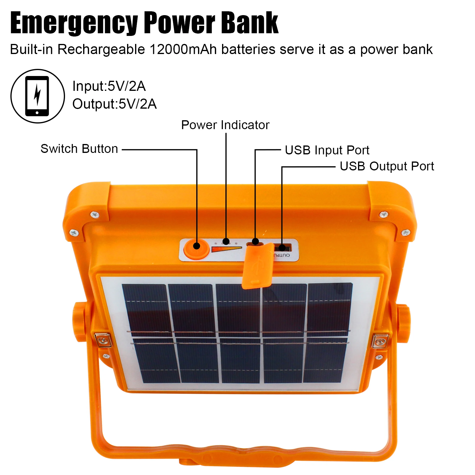 Indmird Led Draagbare Zonne-Energie Werklamp, 100W 10000lm Batterij Oplaadbare Noodwerklamp Met 4 Lichtmodi Schijnwerper