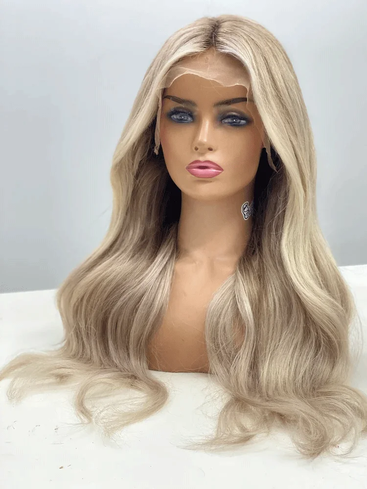 Perruques Full Lace Wig sans colle pour femmes, cheveux synthétiques, balayage blond, cosplay, perruques personnalisées ultraviolets