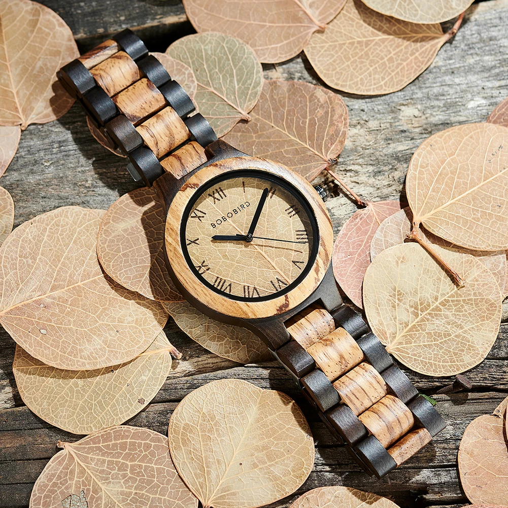 BOBO BIRD Men\'s Watches Roman Numeral Dial Wooden Watches Support OEM Customized Drop Shipping