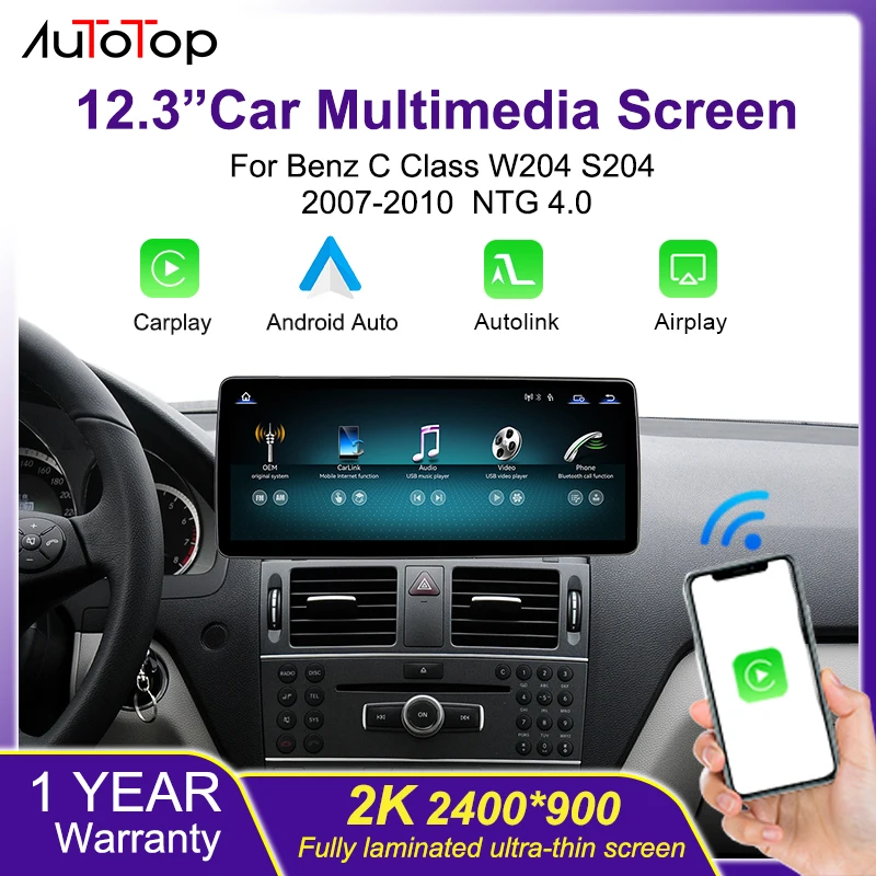 AUTOTOP 12,3 Zoll 2400*900P Linux Wireless CarPlay Android Auto Display für Mercades-Benz C-Klasse W204 NTG4.0 2008-2010 Autoradio