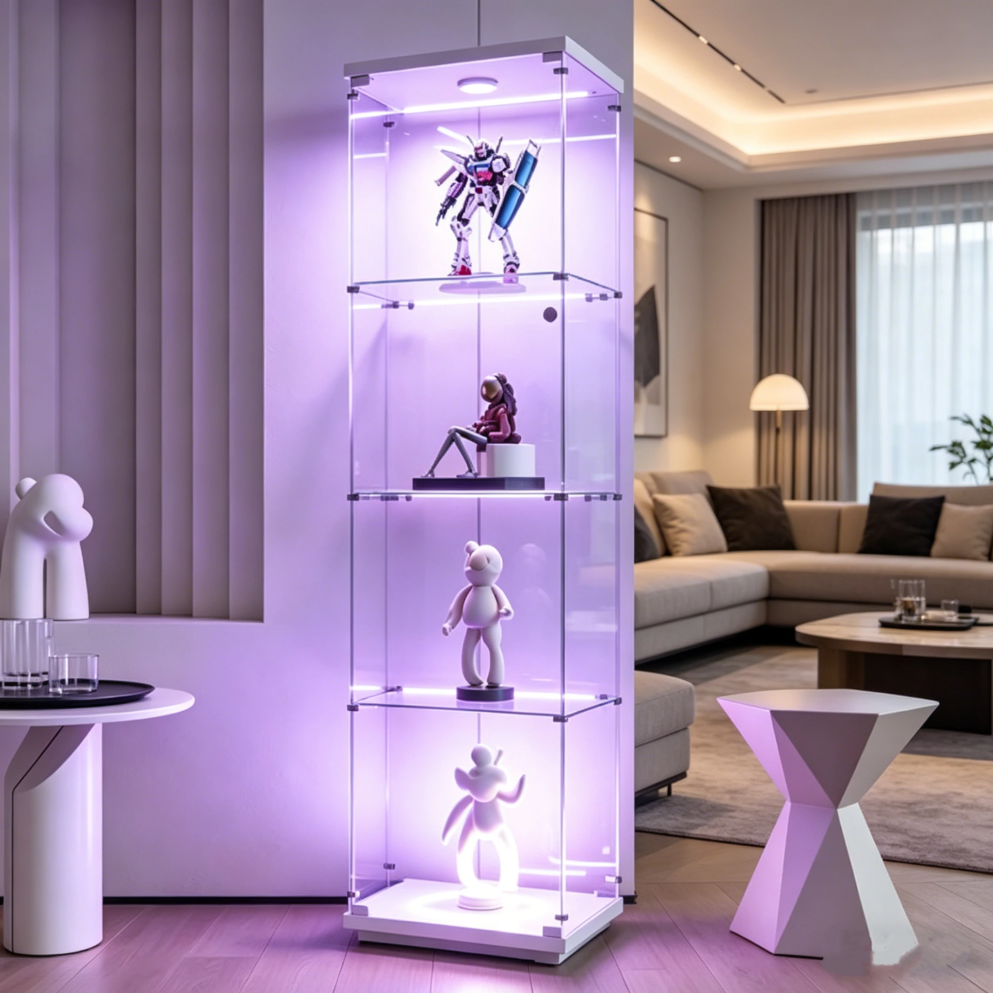 Vitrine en Verre à 4 Couches pour Collection avec LED, Vitrine Moderne avec 4 Étagères et 1 Porte, Armoire de Collection Verticale pour Collection Sur Pied Vitrine Murale en Verre 43x37x164 cm