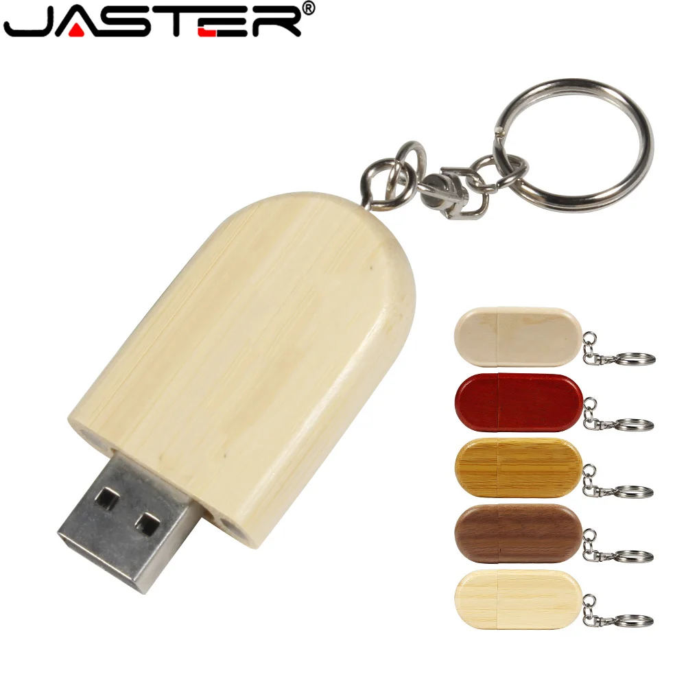 JASTER USB Flash Drive Drewniany / Bambusowy Pen Drive 2.0 z brelokiem do kluczy Pendrive 4GB 16GB 32GB 64GB 128GB U Disk (bez niestandardowego logo)