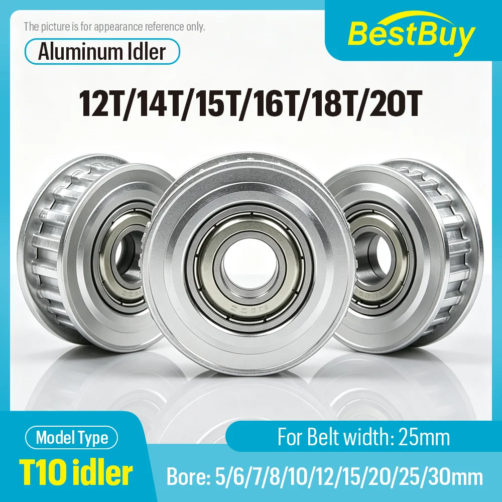 T10 Flanged Idler Pulley 12T 14T 15T 16T 18T 20T Aluminum Alloy Tension Wheel With Built‑in Bearing For T10 Timing Belt
