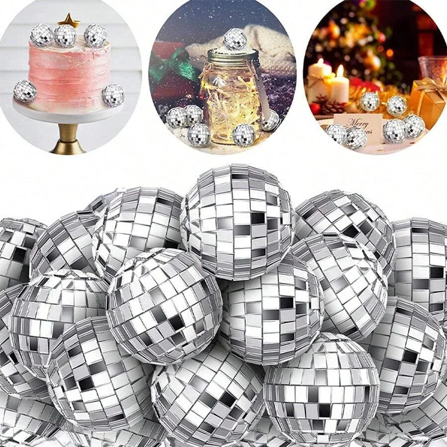 Mini boule Disco miroir, 10 pièces, lumière de scène réfléchissante rotative, boule de verre argentée brillante, décor de gâteau de noël, d'anniversaire, de mariage