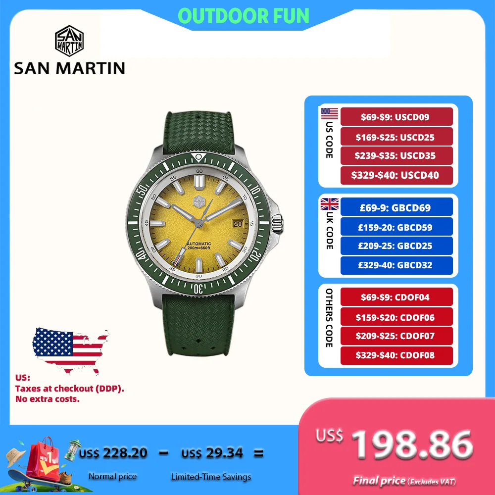 

San Martin Original 40mm NH35 Men Mechanical Watch 3H Date AR Sapphire Crystal 20Bar Dive Relogio Luxo Masculino Fashion SN0118