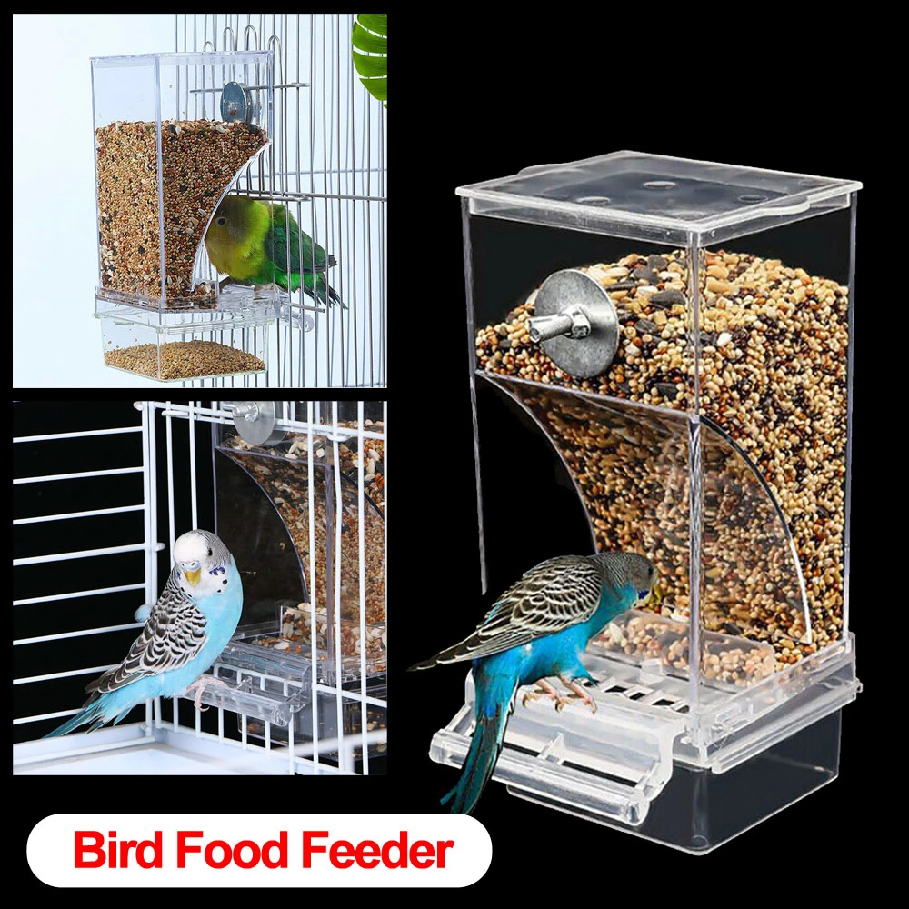 Auto Bird Feeder Cup No Mess Bowl Cage Automatic Feeding Parrot Cockatiel Canary