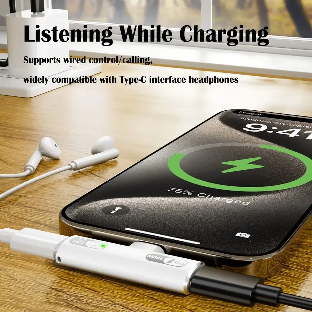 2 in 1 Typ C auf USB-C Kopfhörer Audio Ladegerät Adapter Splitter Konverter Typ-C + PD/QC Laden 100 W 2-in-1 Adapter