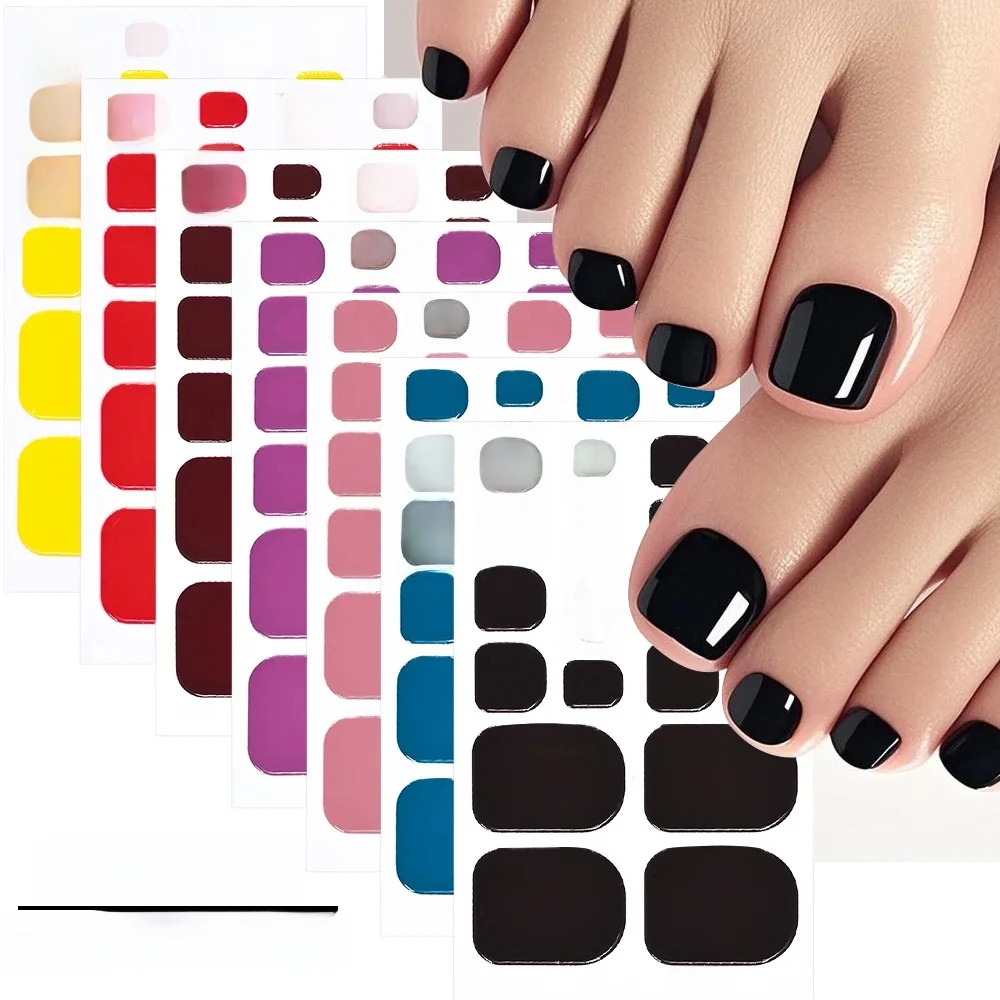 22 conseils cuisson libre orteil autocollant pour ongles enveloppes couleur unie couverture complète ongles vernis bandes été auto-adhésif bricolage pied décalcomanies