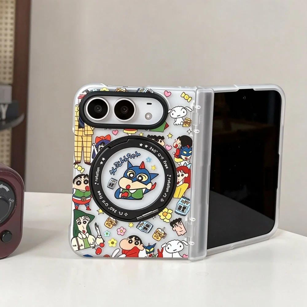 Kawaii New Anime Cartoon Character Magnetic Holder Phone Case for Apple iPhone Duo Protective Cases Fashion Ins Shockproof Cover