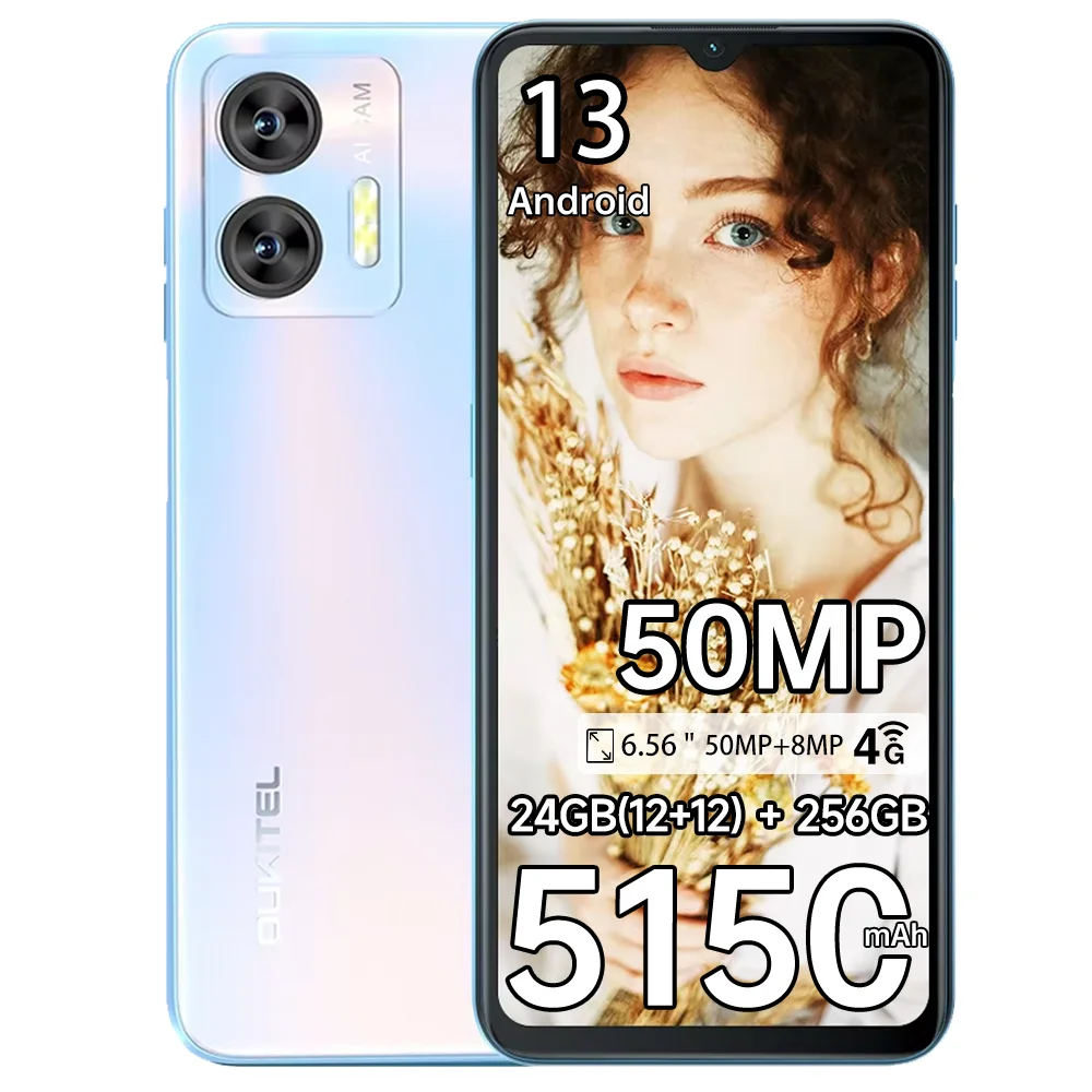 OUKITEL C35 12 GB + 256 GB Android 13 Smartphone 6,56 Zoll HD + Display 50 MP + 8 MP Kamera 5150 mAh Fingerabdruck-Entsperrung 4G-Handy